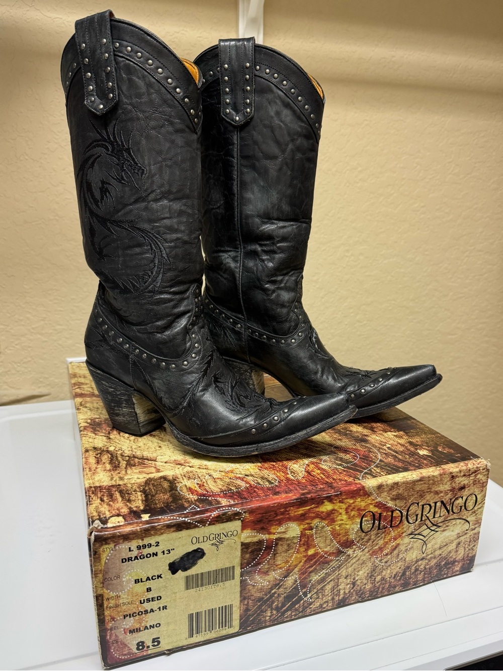 Old Gringo Women’s Distressed Black Studded Western Leather Knee Boots